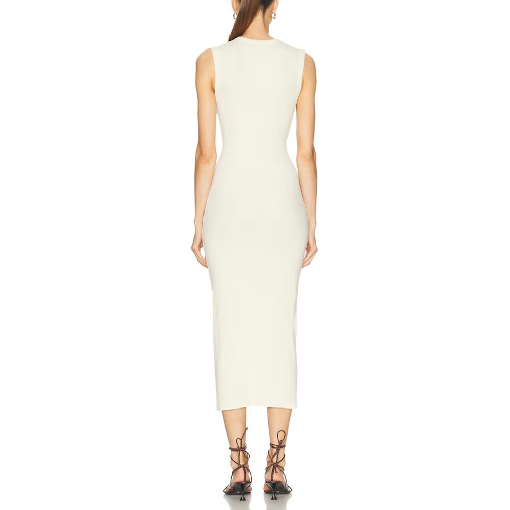ENZA COSTA Textured Knit Sleeveless Maxi Dress Womens Small Off White Crew neck - Picture 2 of 16